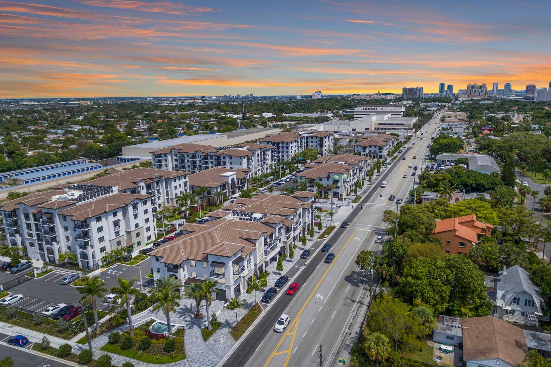 Drone shot of CasaMara property and WPB skyline